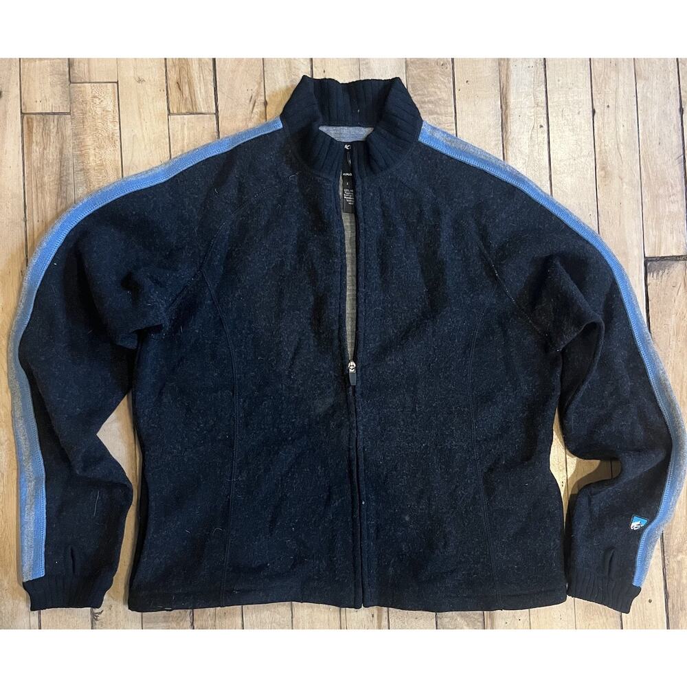 Kuhl Merino Wool Zip Jacket Mens L Black Sweater Outdoor Hiking Casual